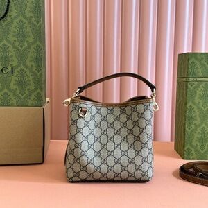 Gucci Beige and Brown Monogram Shoulder Bag